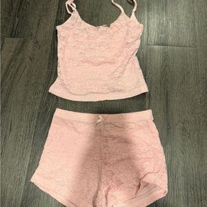 White Fox Boutique Blush Lace Pajama Set